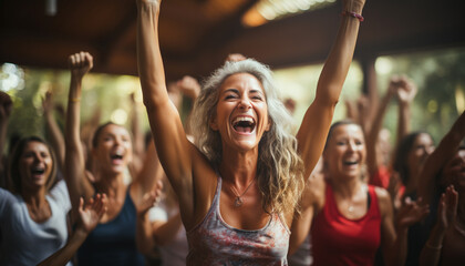 Fototapeta premium Young adults enjoying a carefree night of dancing generated by AI