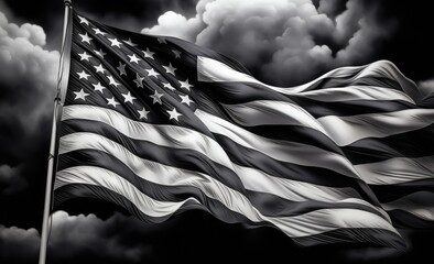 an american flag is blowing in the wind Generative AI