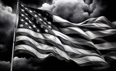 Fotobehang an american flag is blowing in the wind Generative AI © SKIMP Art