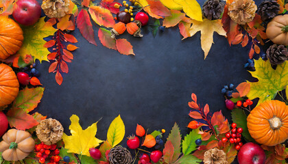 autumn frame with cute colorful leaves thanksgiving and harvest day trendy dark background with beautiful leaves fall leaf border with copy space
