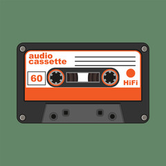 Audio cassette for tape recorder. A popular storage medium on magnetic tape in the 80s - 90s of the 20th century. Vector illustration
