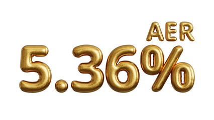 Golden percentage numbers of annual interest, savings or mortage, 3d render.