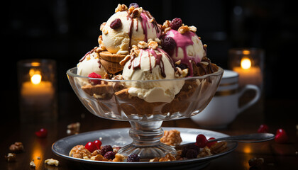 A refreshing summer snack homemade ice cream sundae with fresh berries generated by AI