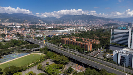 Medellin, Antioquia - Colombia. November 13, 2023. Panoramic of the 4 Sur Gilberto Echeverri Mejía bridge