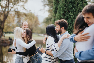 Group of University Students Exchanging Knowledge and Studying Outside on a Sunny Day