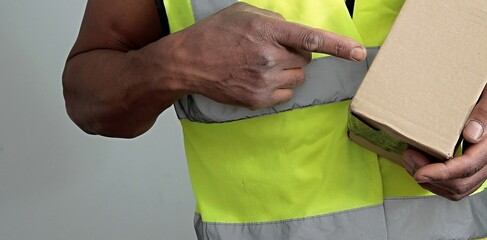 delivery man with parcel for customer with people stock image stock photo 