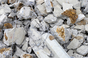 Piles of rubble after house demolition