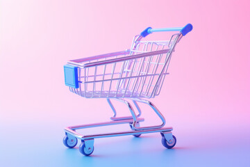 Shopping cart. Neon lights. Vaporwave style. Concept of black friday, shopping, sale.