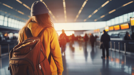 woman with backpack in the airport