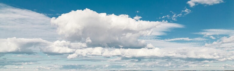 Panoramic shot of a blue sky with clouds.