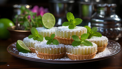 Freshness and sweetness on a plate of homemade cupcakes generated by AI