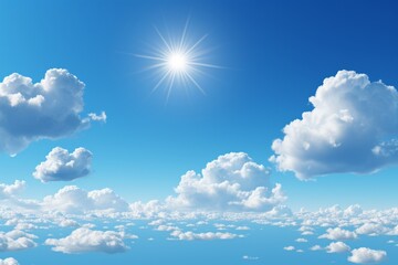 Naklejka na ściany i meble Stunning Aerial Shot of Serene Blue Sky with Fluffy Clouds Stretching Across the Horizon