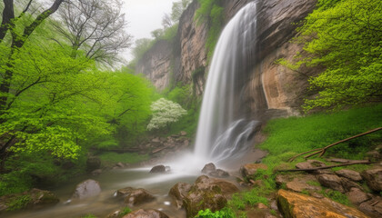 Obraz premium Tranquil scene of flowing water in tropical rainforest, idyllic beauty generated by AI
