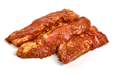Spicy marinated ribs, BBQ, meat for grill, isolated on white background.