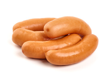 Boiled pork sausages, isolated on white background. High resolution image.