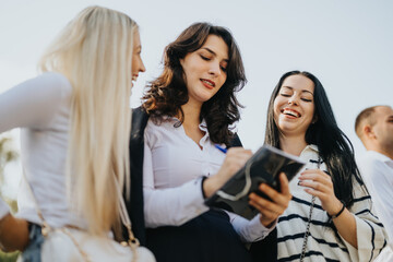 Successful University Students Collaborating Outdoors on a Sunny Day