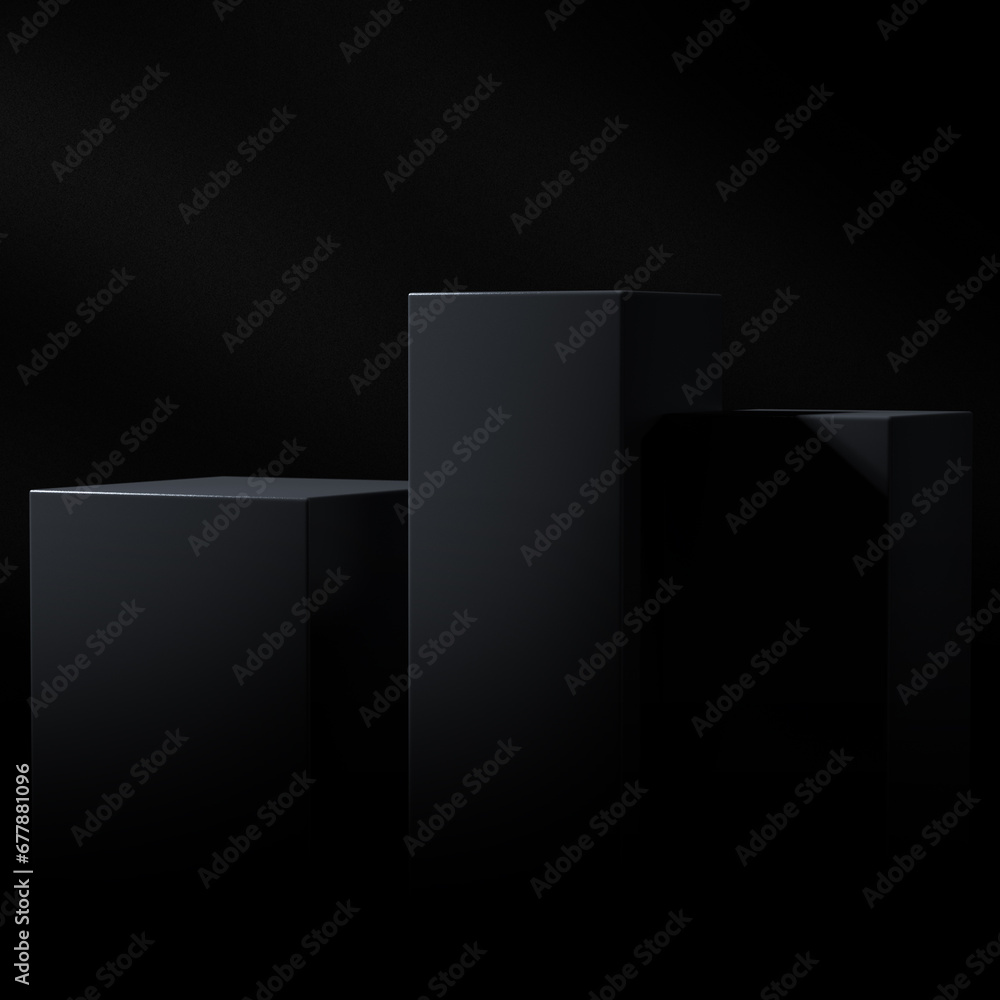 Poster luxury geometric black cubes podium stage. showcase 3d background with empty product display pedesta