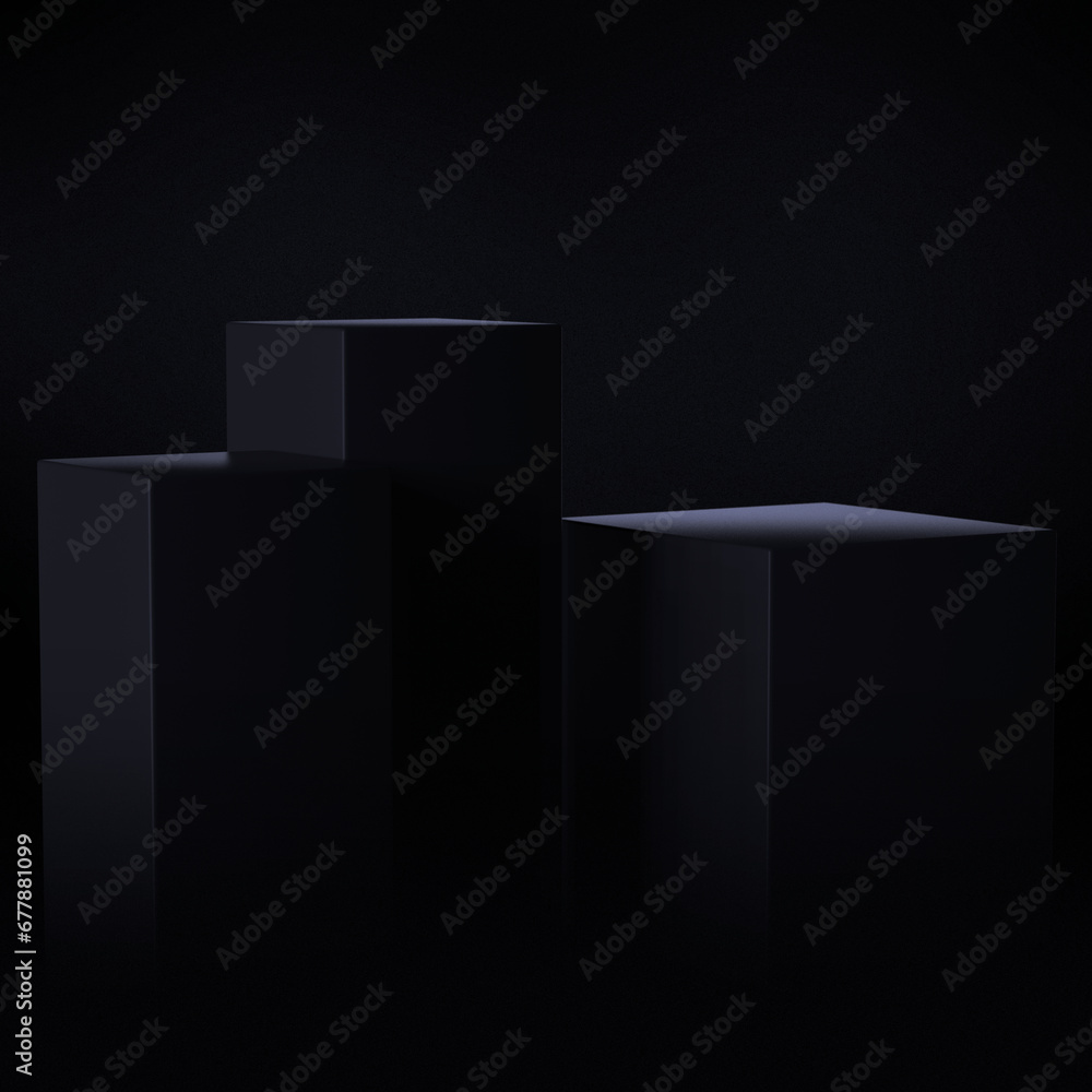 Poster luxury geometric black cubes podium stage. showcase 3d background with empty product display pedesta