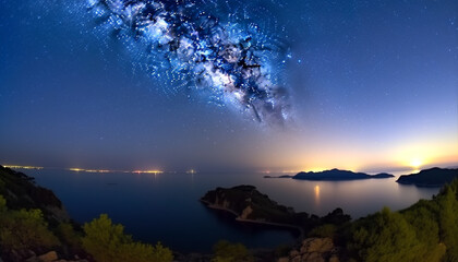 Fototapeta na wymiar Milky Way galaxy shines bright in the dark night sky generated by AI