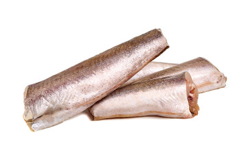 Hake fish fillet, isolated on white background.