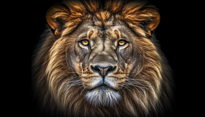 Majestic lion, endangered big cat, close up portrait, Africa hunter generated by AI