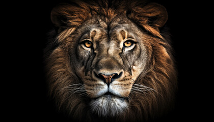 Majestic big cat staring with aggression, on black background generated by AI