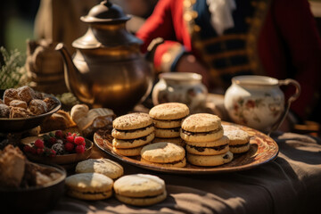 A historical reenactment event with period-appropriate cookies. Concept of historical immersion. Generative Ai.