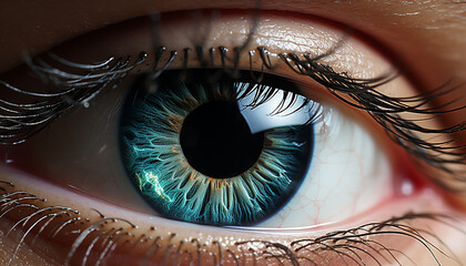 Close up of a human eye, looking at camera, blue and beautiful generated by AI