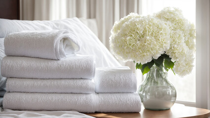 Obraz na płótnie Canvas clean towel, flower, hotel