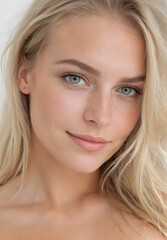 Naklejka premium Happy Swedish woman face smiling to camera 