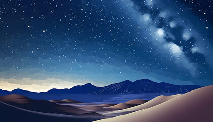 astral night desert landscape with starry cobalt blue sky hd phone wallpaper ai generated - obrazy, fototapety, plakaty