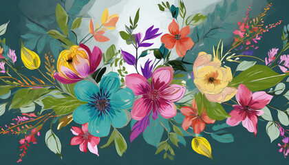 abstract colorful flowers and leaves bouquet are isolated in the background suitable for greeting cards designs wallpaper backgrounds textiles fashion or flyers illustration ai generative