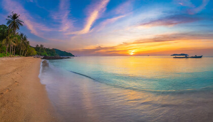 panoramic sea skyline beach amazing sunrise beach landscape panorama of tropical beach seascape...