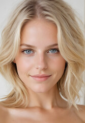 Naklejka premium Happy Swedish woman face smiling to camera 
