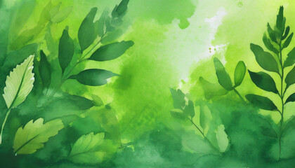 Fototapeta na wymiar green watercolor foliage abstract background generative ai spring eco nature