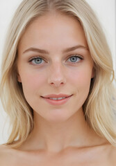 Naklejka premium Happy Swedish woman face smiling to camera 