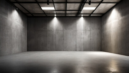 empty room with concrete walls dark interior with spotlights industrial copy space generative ai