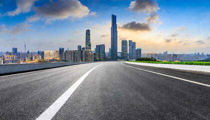 asphalt highway and city skyline with modern buildings scenery in guangzhou guangdong province china - obrazy, fototapety, plakaty