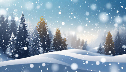 Fototapeta premium winter season landscape snowy forest falling snowflakes simple snow banner background