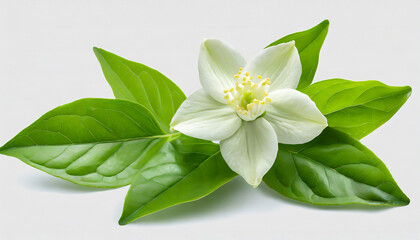 fresh green organic jasmine flower isolated on white background transparent background and natural...
