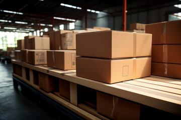 Cardboard Boxes On Conveyor Belt In The Warehouse Modern Warehousing and Logistics Facility with Conveyor and Machinery
