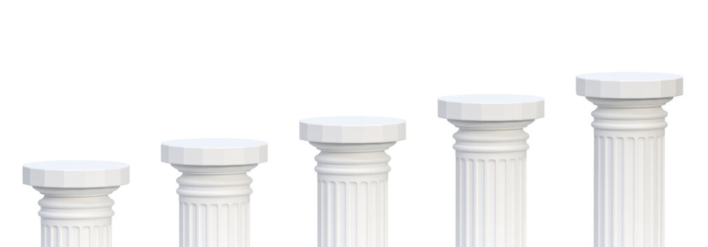 Set of growing white columns isolated on transparent background