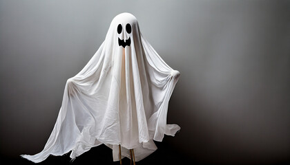 standing halloween ghost in a white sheet png file of isolated cutout object with shadow on transparent background