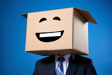 Businessman Face Holding Cardboard with Emotion face