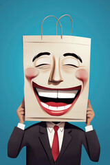 Businessman Face Holding Cardboard with Emotion face