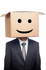 Businessman Face Holding Cardboard with Emotion face