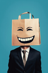 Businessman Face Holding Cardboard with Emotion face