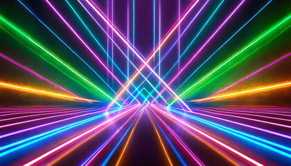 abstract neon lights background with laser rays and glowing lines ai generated
