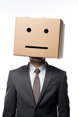 Businessman Face Holding Cardboard with Emotion face