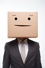 Businessman Face Holding Cardboard with Emotion face